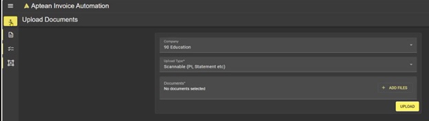 Invoice Automation Upload screen with the PDF selected