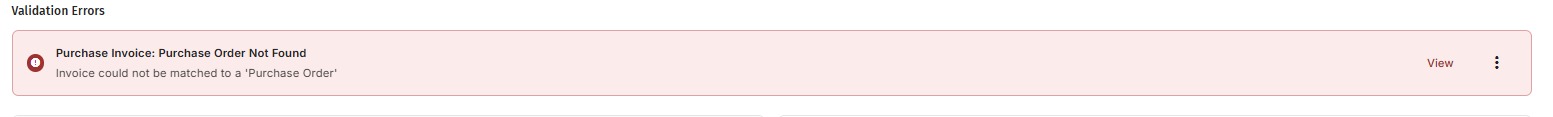 Validation Error showing Purchase Order Not Found