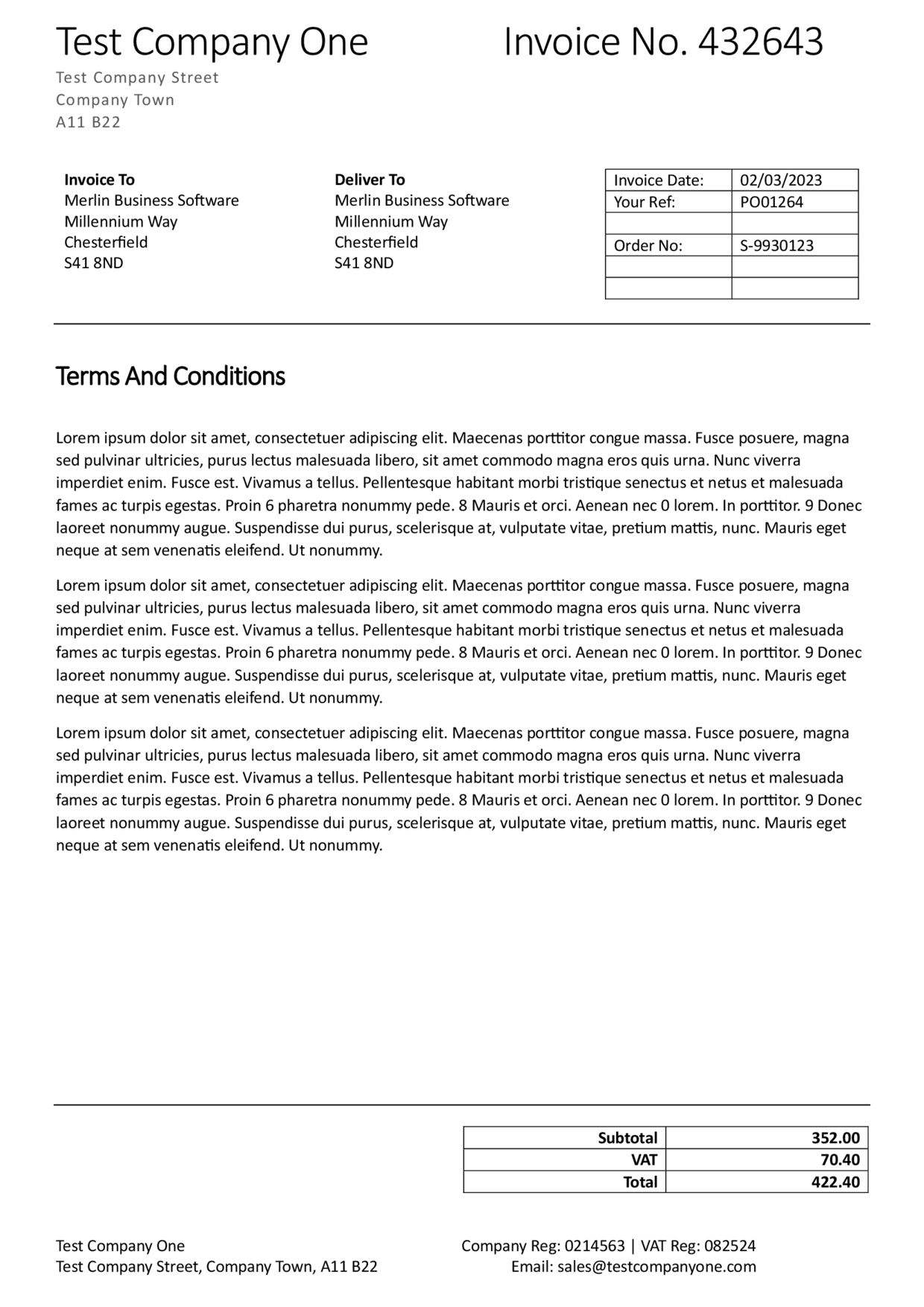 Page 2 of a 3 page Supplier Invoice containing Terms and Conditions
