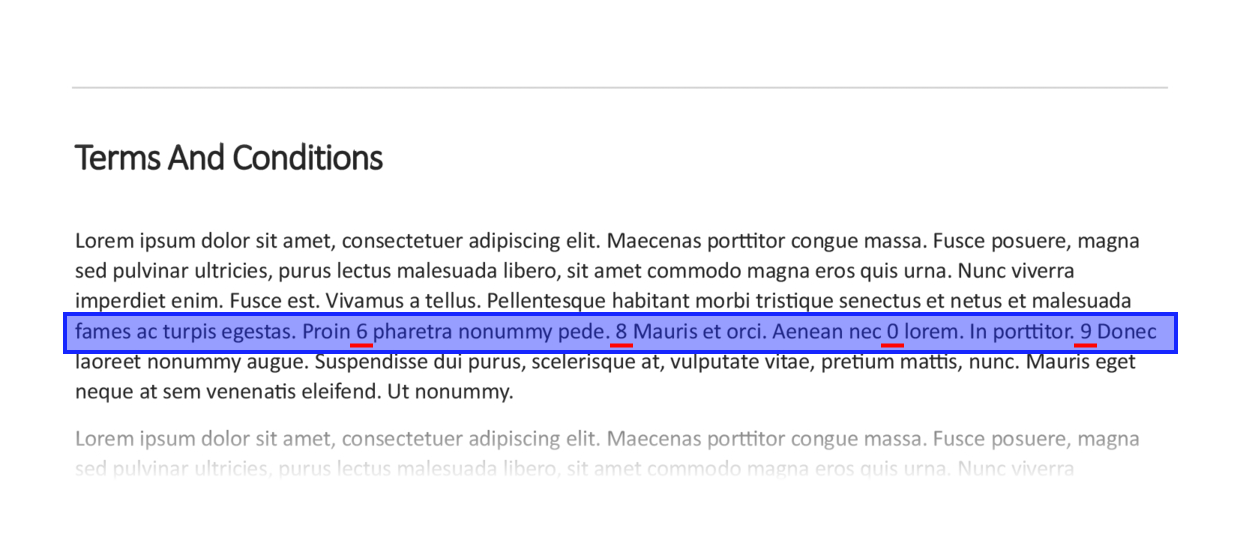 Excerpt from Uploaded Document showing Terms & Conditions being interpreted as a Document Line Value
